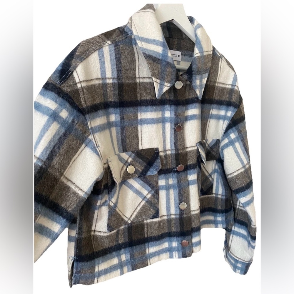 Stylish Zara Plaid Cropped Jacket 🤎 Oversized Fit Cozy Layering Piece Size S - Picture 2 of 9